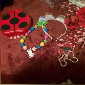 GIRL'S Dress Up LOT Headband Bunny Necklace 3pc Bracelets Bead Necklace Draw Kit